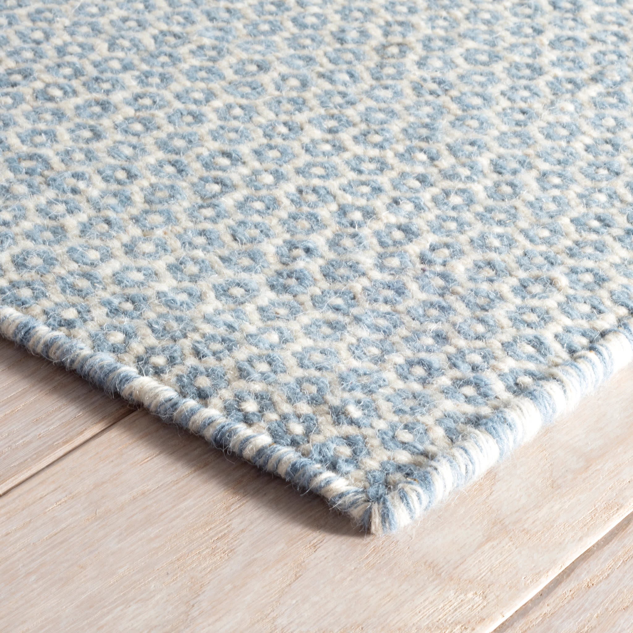 honeycomb handwoven wool rug | french blue/ivory honeycomb handwoven wool rug | french blue/ivory