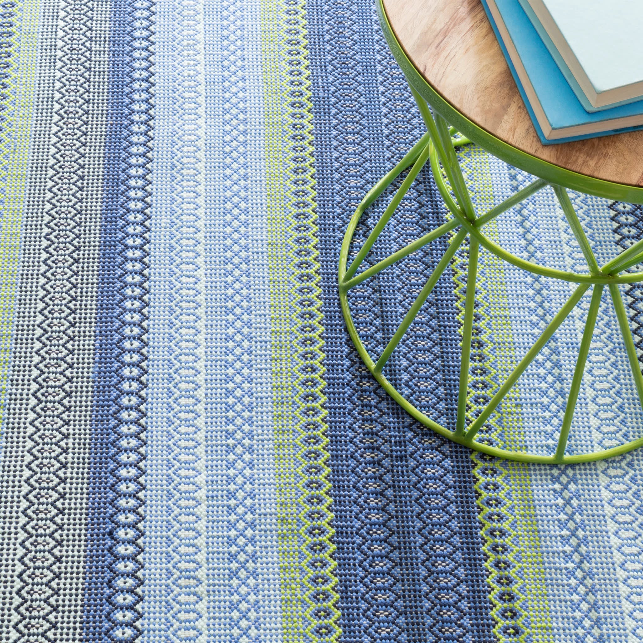 fiesta stripe handwoven indoor/outdoor rug | french blue/green fiesta stripe handwoven indoor/outdoor rug | french blue/green