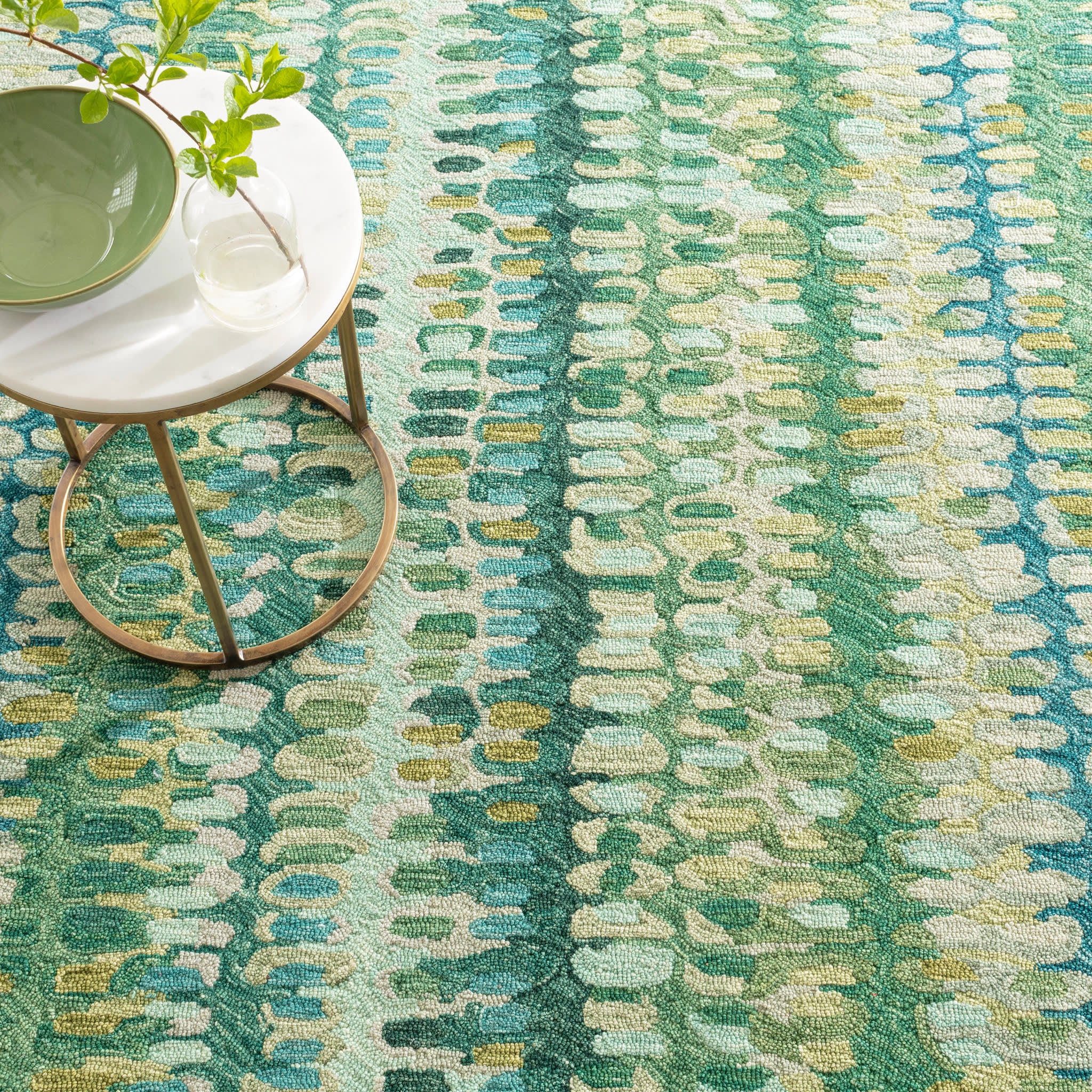 paint chip hand micro hooked wool rug | moss paint chip hand micro hooked wool rug | moss