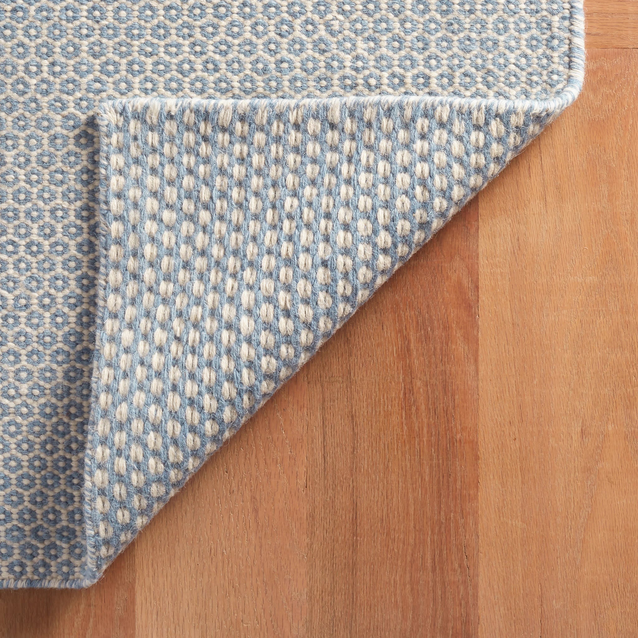 honeycomb handwoven wool rug | french blue/ivory honeycomb handwoven wool rug | french blue/ivory